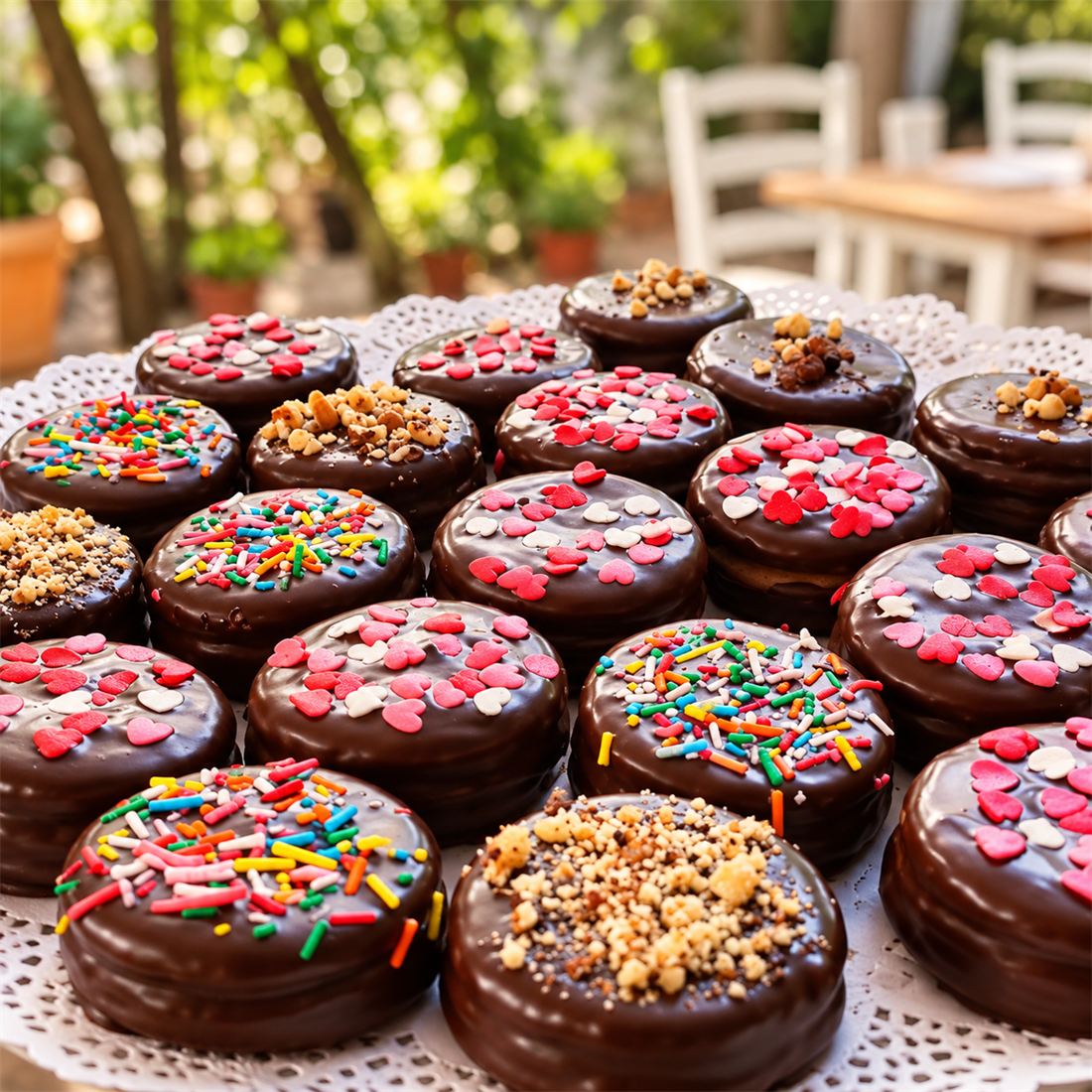Galletas bañadas en chocolate con decoraciones de colores