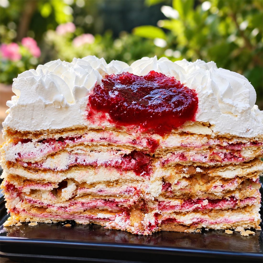 Torta Amor con capas de hojarasca, crema y frutos rojos